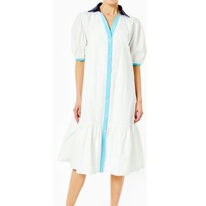 ADDISON BAY ISLE DRESS Size S 100% Cotton White and Blue Lightweight